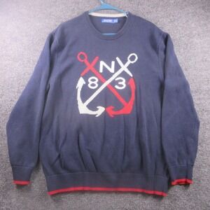 Nautica Blue Sail Sweater Mens XL Navy Anchor 83 Graphic‎ Knit Crewneck Pullover